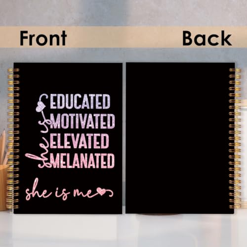 Black Girl Magic Gifts Spiral Notebook for Women 5.5x8.3 Inch | African American Gifts for Black Women,Educated Motivated Elevated Melanated Motivational Black Glitter Notebook Journal - color: Black glitter white