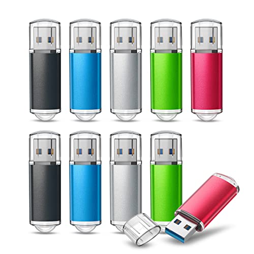 TOPESEL 16GB 10Pack 3.0 USB Flash Drive High Speed Thumb Drive Memory Stick Jump Drive USB Drive Zip Drive for PC laptops, Tablets, TVs, car Audio(5 Mixed Colors: Black Blue Green Red Silver) - color: 10 Pack, size: 16GB-3.0