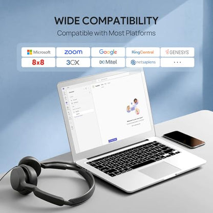 Yealink UH42 USB-C/A Headset with Microphone for PC Computer, Wired Headset Teams Certified, Noise Cancelling Mic, in Line Control, Mute Button, Cable Length 7.05FT, All Day Comfort - color: Stereo, style: Teams Certified USB-C & USB-A