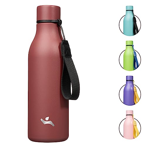 Konokyo 18 oz Insulated Stainless Steel Metal Water Bottle with Strap - color: Brick Red, size: 18 Ounces