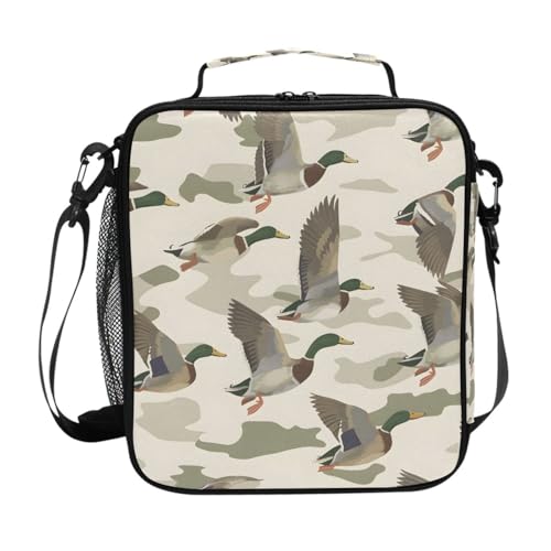 ALAZA Wild Duck Camouflage Lunch Box Insulated Lunch Bag Girls Lunch Cooler Bag Tote Freezable Shoulder Strap Lunchbox Thermal Meal Tote Kit for Girls School Picnic - color: B066