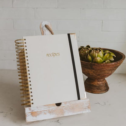 Sweet Water Decor Recipes Journal, Cute 8 Tabbed Cooking Notebook for Women, 40 Prompt Recipe Pages Per Section, Neutral Laminate Spiral Bound Diary with Gold Metal Corner Details - style: Recipe