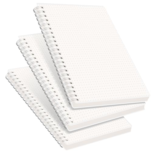 RETTACY Dotted Journal Notebook, 3-Pack, 160 Pages per Pack, A5 Medium Size (5.7'' × 8.3''), 100 GSM Thick Paper, Spiral-bound, Flexible Plastic Cover, for Journaling, Planning, Tracking - color: Transparent, style: Dotted