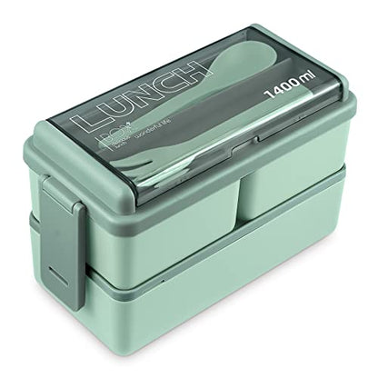 Bento Box Adult Lunch Box, All-in-One Lunch Containers with Removable Compartments, 2 Layers Stackable Bento Lunch Box Leak Proof, Microwave Safe