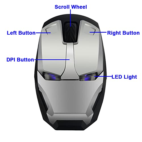 Wireless Iron Man Mouse 2.4G Optical Computer Mouse for Desktop Laptop PC Mac (Silver) - color: Silver
