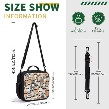Cute Cat and Dog Lunch Box for Girls Boys Kids Insulated Lunch Bag Cartoon Animals Theme Kawaii Lunchbox with Shoulder Strap Reusable Lunch Cooler Tote Bags for School Picnic - color: Cat and Dog