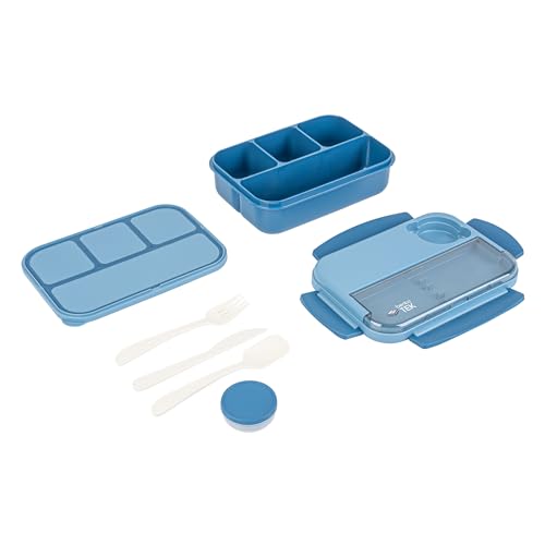Restaurantware Bento Box 1 Count 44 Ounce Plastic Lunch Box With Cutlery, Leakproof Microwave-Safe Meal Prep Container Reusable Versatile Blue for Travel - size: 1 Count, style: 44 oz - Blue