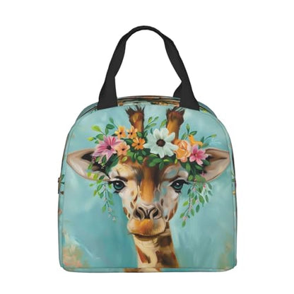 Giraffe Wreath Lunch Box - Insulated Lunch Bags for Kids Boys Girls Reusable Lunch Tote Bags, Perfect for School/Camping/Hiking/Picnic/Beach/Travel - color: Giraffe Wreath