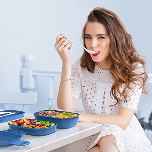 HOMETALL Stackable Bento Box Adult Lunch Box, Large Capacity 1900ml Lunchbox with Utensil Set, Leak-Proof for Dining Out, Work, Picnic, School - color: Dark Blue