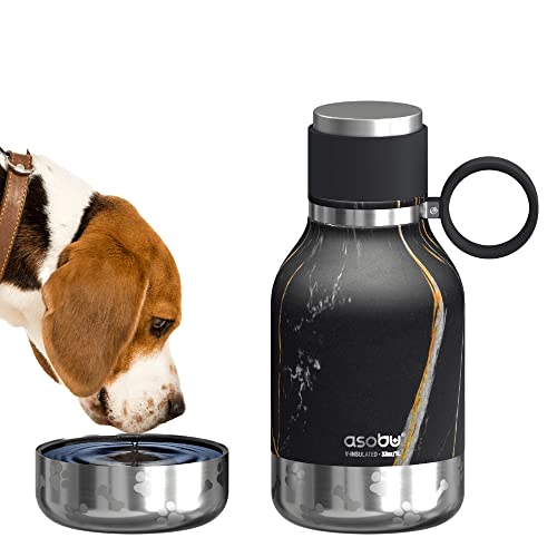 Asobu Buddy Bottle a Stainless Steel Insulated Water Bottle for with Removable Dog Water Bowl and Dog Food and Treat Storage Bowl (Midnight Marble, 37 oz Water Bottle with Bowl) - color: Midnight Marble