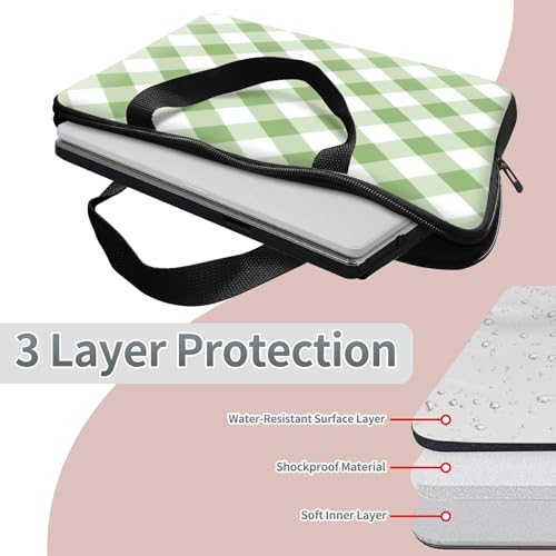Laptop Sleeve Case Bag 13 inch, Green and White Checkered Slim Carrying Case Handbag Travel Laptop Bag for 13 inch MacBook Air M3/M2/Pro M2/ 13" iPad Pro/Air M4/M2 2024 - color: Green and White Checkered, size: 13 inch