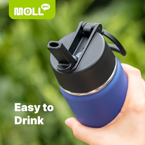 Kids Insulated Water Bottle with Straw-16 oz Stainless Steel Double Wall Vacuum Wide Mouth Water Bottle for School-Metal Travel Water Flask with Silicone Boot (Royal Blue) - color: Royal Blue, size: 16 Ounces