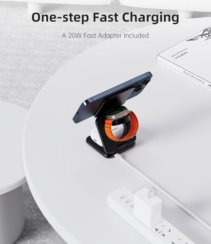 Foldable Magnetic Wireless Charger, KU XIU X40 Aluminum Alloy 3 in 1 Charging Station for Apple, Fast Charging Travel Charger for iPhone 17 16 15 14 13 12, 5W for Apple Watch & AirPods, Black - color: Black