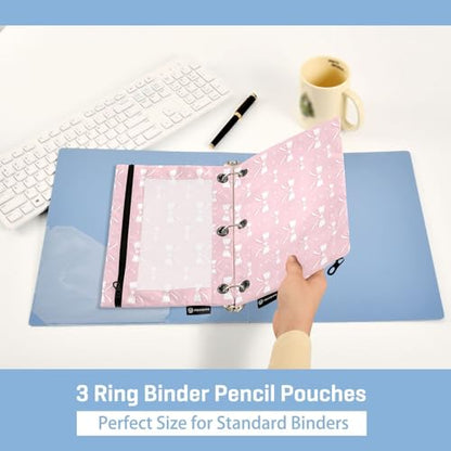 ATTX Pink Ribbon Bow Pencil Pouch for 3-Ring Binder - Large Capacity Clear Window Pencil Case with Smooth Zipper, Heavy Duty Office Supplies Organizer - color: Pink Ribbon Bow