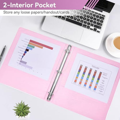 SUIN 1 Inch 3 Ring Binder, Clear 1'' View Presentation Binders with 2 Pockets, Fits 8.5 x 11 Letter Size, Durable Polypropylene, Non-Stick & PVC-Free for School, Office & Home (Brushed Peach Pink) - color: Brushed Peach Pink