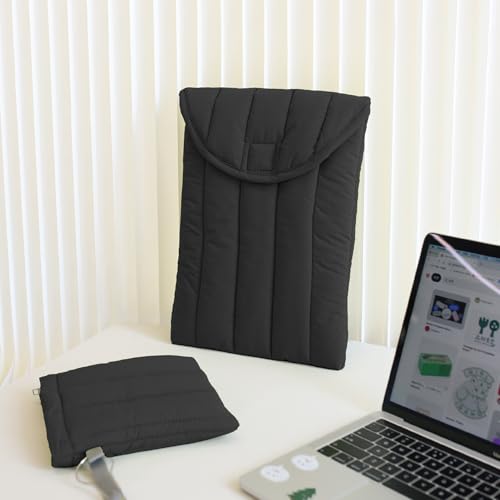 Puffy Laptop Sleeve 15-16 Inch, Soft Laptop Case, Black Set | Compatible with 15-16 Inch Macbook Pro/Air, Asus/Dell/Lenovo Laptops, Protective Carrying Bag with Cable Storage Pouch - color: Black Set, size: 15/16