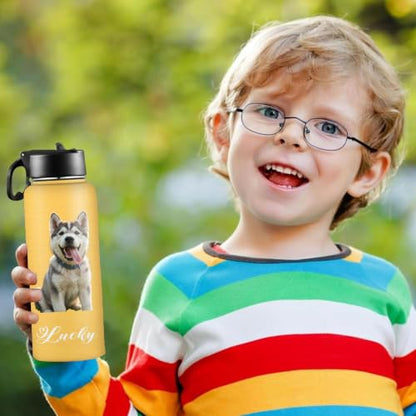 D-Story Personalized Water Bottle with Pets on it, Custom 18 oz Leak-Proof Stainless Steel Insulated Flask with Straw Lid, Funny Picture Gifts for Dog Dad Mom Pet Lovers - color: Pet Picture