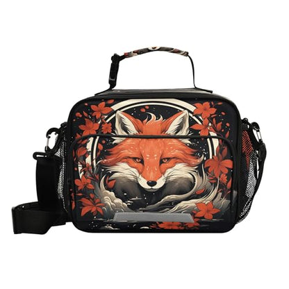 MNSRUU Student Lunch Bag Fox and Flowers Insulated DinnerTotes Picnic Bag Lunch Box with Adjustable Shoulder Strap for Teen Kids Adults - color: Fox I 3299