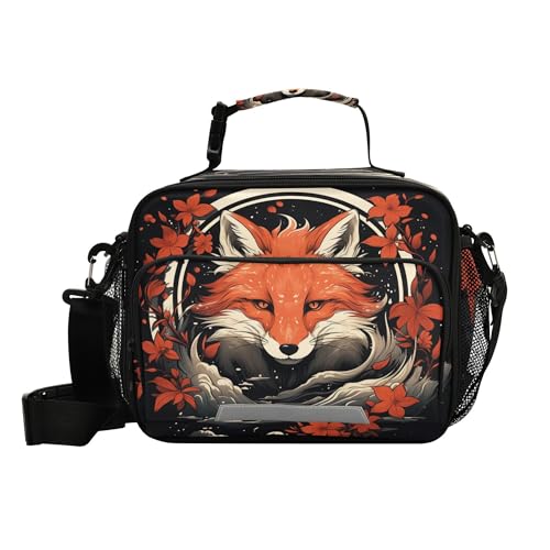 MNSRUU Student Lunch Bag Fox and Flowers Insulated DinnerTotes Picnic Bag Lunch Box with Adjustable Shoulder Strap for Teen Kids Adults - color: Fox I 3299