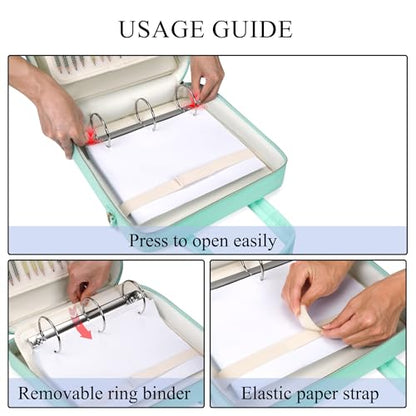 Zipper Binder | 3 Inch O-Ring, 600 Sheet Capacity Trapper Keeper with Shoulder Strap & Handle, Binder Bag with Multiple Storage Pockets, Fits 13" Laptop (Mint Green) - color: Mint Green