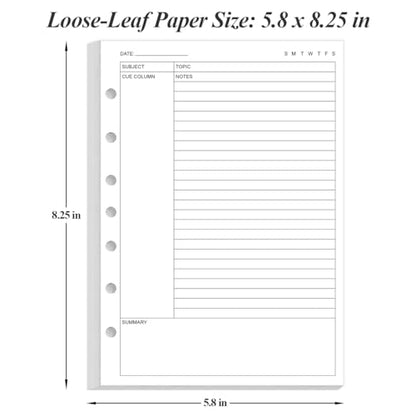 Cornell Notes Filler Paper for 3/7 Mini Binders - 50 Sheets/100 Pages Note Taking Loose Leaf Paper, 100 gsm, 5.8" x 8.3" - size: 1-Pack, style: 7-Hole/Desk Size 4