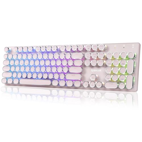 Redragon K710 Wireless Typewriter Mechanical Gaming Keyboard, Bluetooth/2.4Ghz/Wired, RGB Led Backlit, Blue Switch - Clicky, Rechargeable, Solid Metal Panel, Round Keycaps, Pink - color: Pink