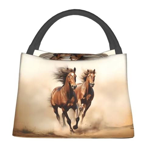 Vintage Horse Insulated Lunch Box for Women Animal Lovers, Dynamic Running Horses Tote Lunchbags, Reusable Cooler Lunchbox & Makeup Bag Gifts for Work, School, Picnic, Office - color: Horse