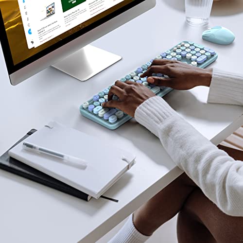 MOFII Wireless Keyboard and Mouse Combo, Retro Keyboard with Round Keycaps, 2.4GHz Dropout-Free Connection, Cute Wireless Mouse for PC/Laptop/Mac/Windows XP/7/8/10 (Blue-Colorful) - color: Blue Colorful-B