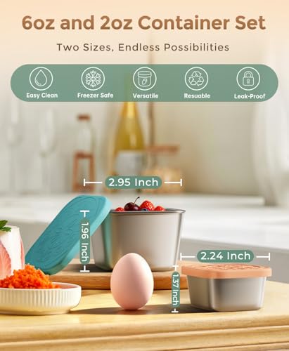 6 Pack 6oz Small Stainless Steel Snack Containers and 6 Pack 2oz Sauce Dip Containers with Silicone Lids, Small Tupperware Containers Lunch Box Accessories - color: Rainbow Spark