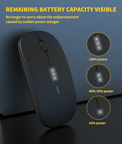 Wireless Mouse Rechargeable, 2.4G Silent Ultra Slim Portable Mouse,4 Adjustable DPI 800/1000/1200/1600 Quiet Click Cordless Mouse for Laptop PC Computer-Black