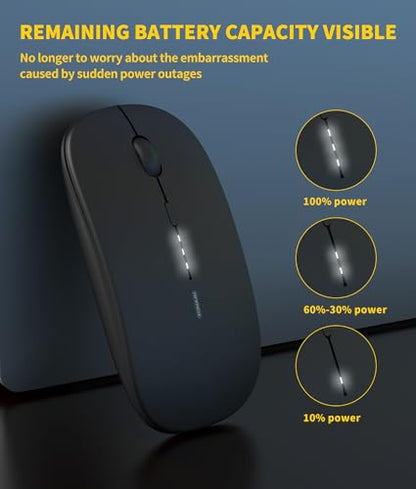 Wireless Mouse Rechargeable, 2.4G Silent Ultra Slim Portable Mouse,4 Adjustable DPI 800/1000/1200/1600 Quiet Click Cordless Mouse for Laptop PC Computer-Black