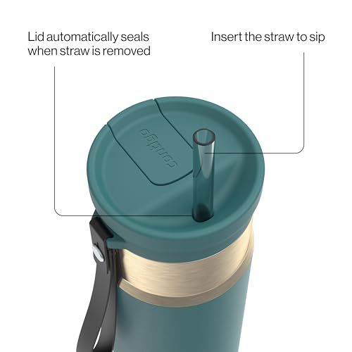 Contigo SnapSeal 709.8ml(24온스) 스테인리스 스틸 진공 단열 물병, 누출 방지 자동 닫힘 뚜껑, 휴대용 스트랩 및 재사용 가능한 빨대, BPA 프리 및 납 프리, 식기세척기 사용 가능 - color: 미네랄 틸 샴페인, size: 24온스