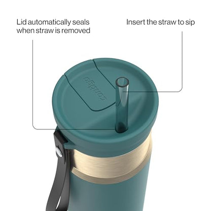 Contigo SnapSeal 709.8ml(24온스) 스테인리스 스틸 진공 단열 물병, 누출 방지 자동 닫힘 뚜껑, 휴대용 스트랩 및 재사용 가능한 빨대, BPA 프리 및 납 프리, 식기세척기 사용 가능 - color: 미네랄 틸 샴페인, size: 24온스