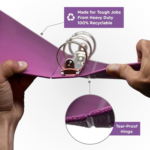 Carstens 3-Inch Heavy Duty 3-Ring Binder - Side Opening, Dewberry Purple, Durable Plastic, Precision No-Gap Rings, Waterproof Cover, No Pockets, Holds 400 Letter Sheets, BPA-Free Made in USA (1707-3R) - color: Purple, size: Individual