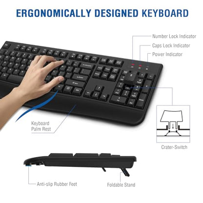 Wireless Keyboard and Mouse Combo, EDJO 2.4G Full-Sized Ergonomic Computer Keyboard with Wrist Rest and 3 Level DPI Adjustable Wireless Mouse for Windows, Mac OS Desktop/Laptop/PC(8 Pack) - color: Black-8 Pack