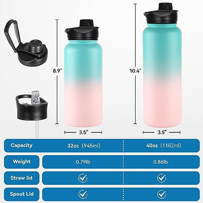 VEGOND 32 oz Insulated Water Bottle Bulk Stainless Steel Metal Water Bottles with Leak Proof Straw Lid & Spout Lid, Wide Mouth Double Walled Vacuum Travel Sports Bottle, 8 Pack - color: Bubble Gum, size: 32oz-8 Pack