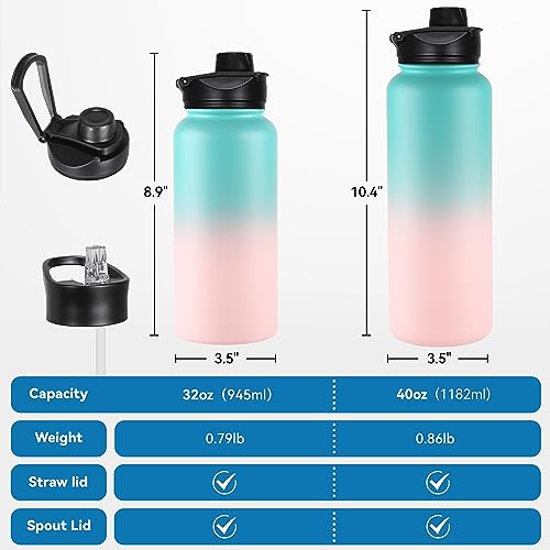 VEGOND 32 oz Insulated Water Bottle Bulk Stainless Steel Metal Water Bottles with Leak Proof Straw Lid & Spout Lid, Wide Mouth Double Walled Vacuum Travel Sports Bottle, 4 Pack - color: Bubble Gum, size: 32oz-4 Pack