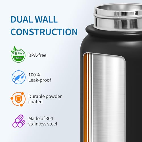 GOPPUS Insulated Water Bottle 20oz Stainless Steel BPA-Free Sports Bottle Ideal for School and Travel Silicone Spout Lid Prevents Leaks, Sweat, and Dust (Black) - color: Black
