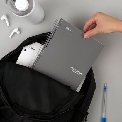 Five Star Spiral Notebook, 2 Subject, College Ruled, 9 1/2" x 6" 80 Sheets, Gray (840029AA3-ECM) (Pack of 12) - color: Gray, size: Pack of 12