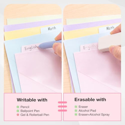 Ospelelf Binder Dividers with Tabs & 2 Pockets for 3 Ring Binder, Macaron | 3 Hole, Waterproof Plastic Dividers 11" x 8.5" , File Notebook Folders For School Office - color: Macaron