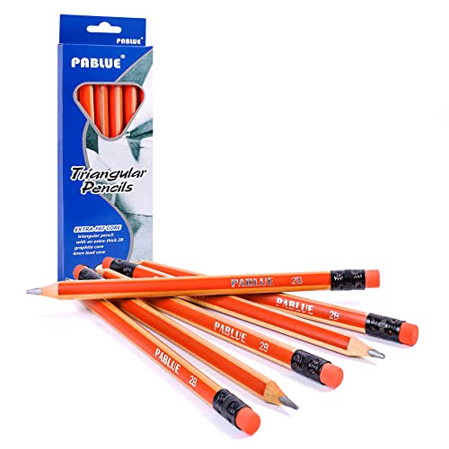 Triangular Jumbo Pencils, 2B Pre-Sharpened with Eraser,Orange, 6 Pcs | Fat, Thick, Strong Wood Triangular Design for Beginners for Writing, Drawing, School, Art, Sketching and Shading - color: Orange, style: 2B Lead