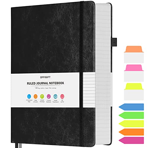 College Ruled Notebook A5, 312 Numbered Pages Diary, Lined Leather Journal | Extra-Thick with 2X Writing Space, 100gsm No Bleed Paper, Hardcover, Lay-Flat, for Work, School, Meeting Notes & Journaling - color: Black, size: A5