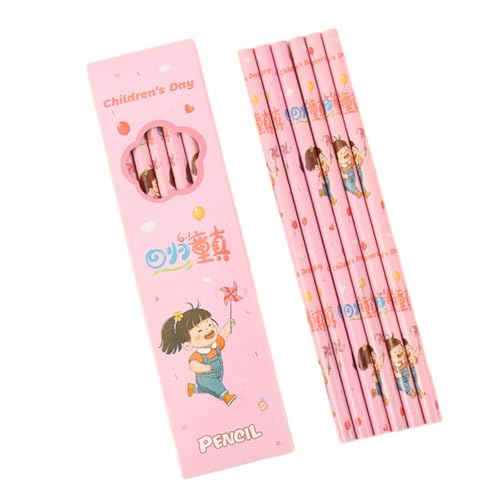 6PCS Cartoon Wood Pencil Ergonomic Grip Wooden Drawing Pencils for Students Class Rewards Back to School Supplies Exam Pencils for - color: Little Girl