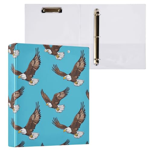 Fustylead Flying Eagle 3 Ring Binder, D-Rings 1.5" Hardcover Folder, Fits 200 Sheets of A4 Paper, Durable Clipboard & Clean View with Inside Pockets for School Home Office - size: 12.4x10.63x2.36 Inch-1 Pack
