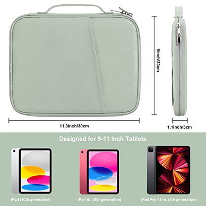 Tablet Sleeve 9-11", Fits iPad Pro 11" M5/M4, Slim Case Friendly | Water-repellent nylon, padded; fits Samsung Galaxy Tab S9/S8; pockets for charger & earbuds — 7 oz, commute & travel ready. - color: Green-Updated Version, size: 9-11