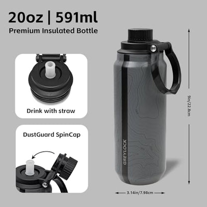 Greylock 20 oz Insulated Water Bottle with Straw Lid, Reusable Stainless Steel Sports Water Bottles with Foldable Handle, Leak Proof, Double-Wall Vacuum Insulation, 24 Hours Cold (Mapmaker's Muse) - color: Mapmaker's Muse, size: 20 Ounces