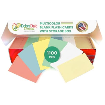 Blank Flash Cards 1100 5 Colors + White Unpunched 2x3.5 USA Made | For active recall, vocabulary, homeschooling, language learning, exam prep, and spaced repetition. - style: Multi-Color Unpunched