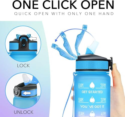32 oz Motivational Water Bottle with Time Markers & Straw – BPA Free Leakproof Reusable Sports Water Bottle for Gym, Fitness & Outdoor Activities – Large Daily Hydration Bottle, Pink Blue