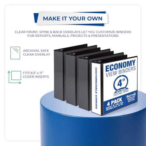 Samsill 4 Inch 3 Ring Binders, Economy Round Ring, Clear View Cover, 675 Sheet Capacity - for School, Home, Office - Black, 4 Pack - size: 4-Pack, style: 4 Inch