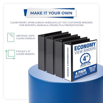 Samsill 4 Inch 3 Ring Binders, Economy Round Ring, Clear View Cover, 675 Sheet Capacity - for School, Home, Office - Black, 4 Pack - size: 4-Pack, style: 4 Inch